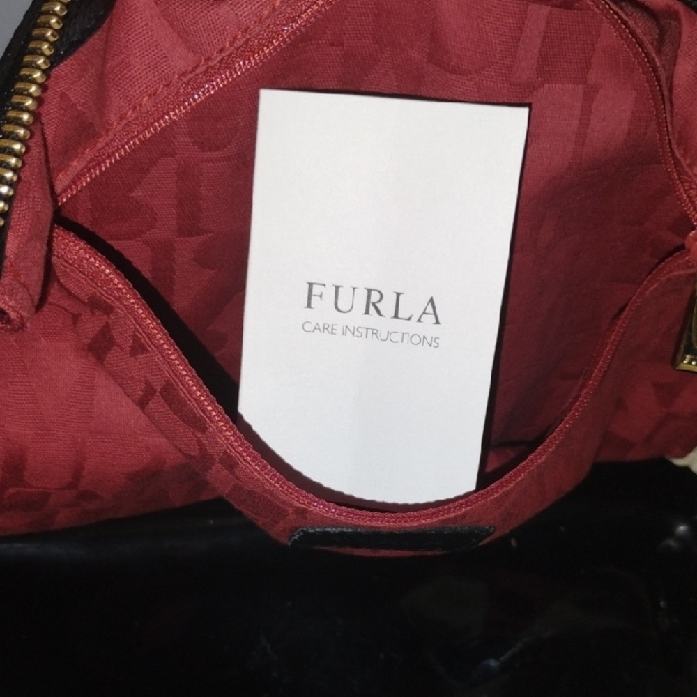 Furla Patriotic Red Off White Stripes Canvas and Black Jelly Bottom Handbag - Picture 8 of 11